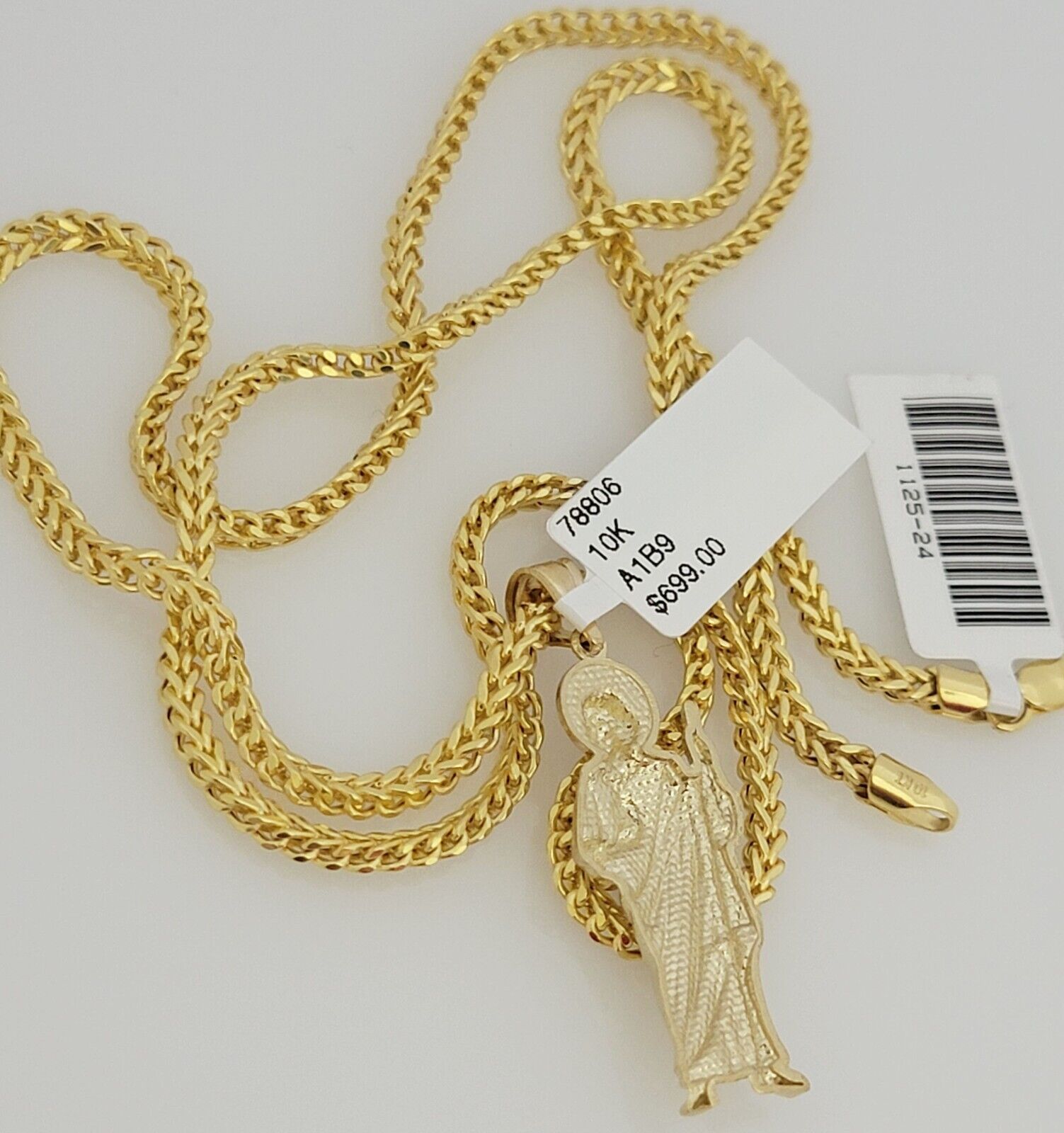 Real 10k Gold Chain Pendant Set Franco Necklace Saint Jude Charm 2.5mm 18"-24"